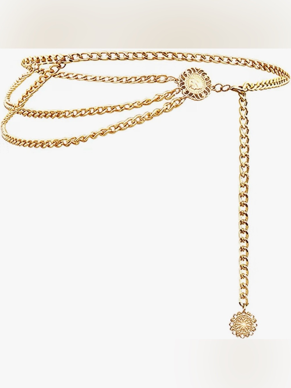 Glamorstar Multilayer Metal Waist Chain Dress Belts Metal Belt for Women
